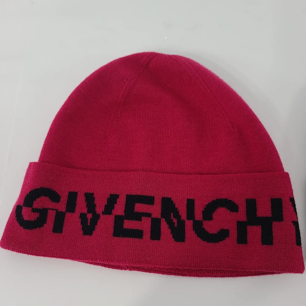 Givenchy Split Logo Wool Skull Cap Beanie Winter Hat Fold Cuff Made In Italy NWT - Picture 2 of 13